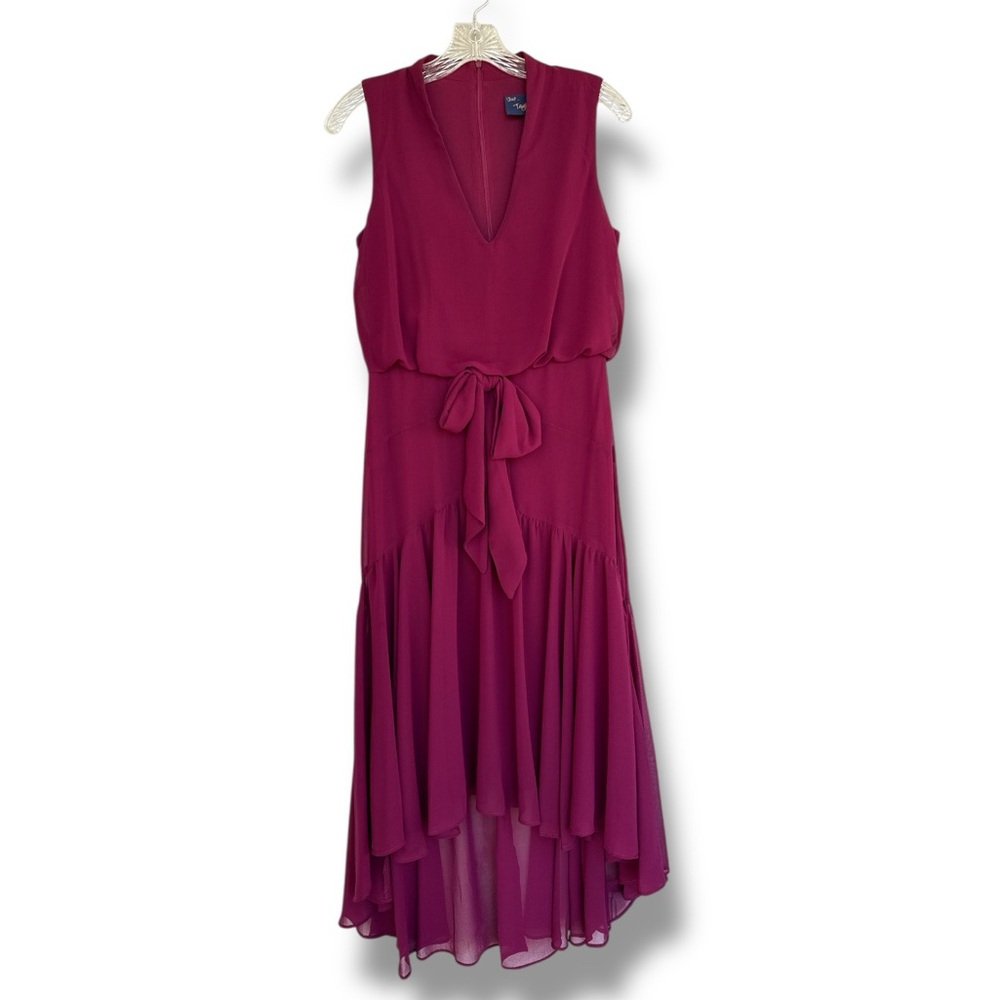 NWOT Just…Taylor Burgundy Sleeveless Chiffon Hi-Low Fit & Flare Dress Size 6 - Picture 2 of 12